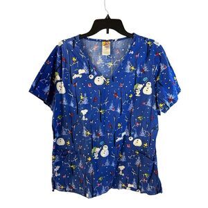Peanuts Snoopy Scrub top large winter snowman rn#52469